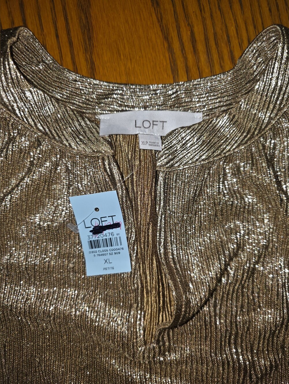 LOFT Gold Metallic Keyhole Pleated Blouse - Picture 3 of 3
